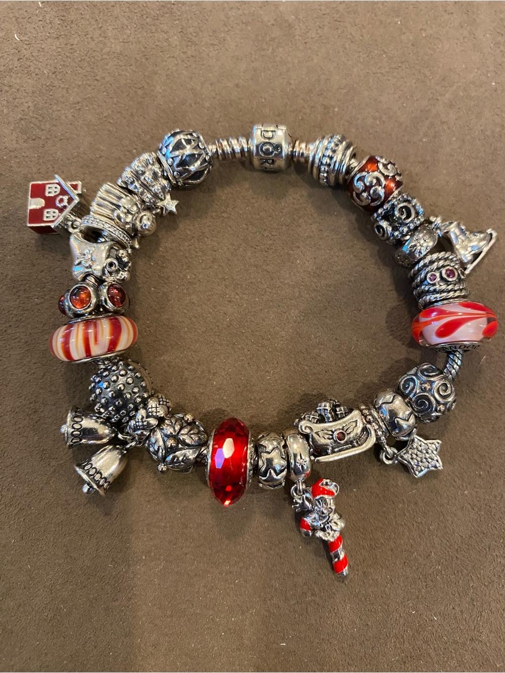 Sterling Silver Charm Bracelet with Red Glass Accents - Pandora Sterling Silver